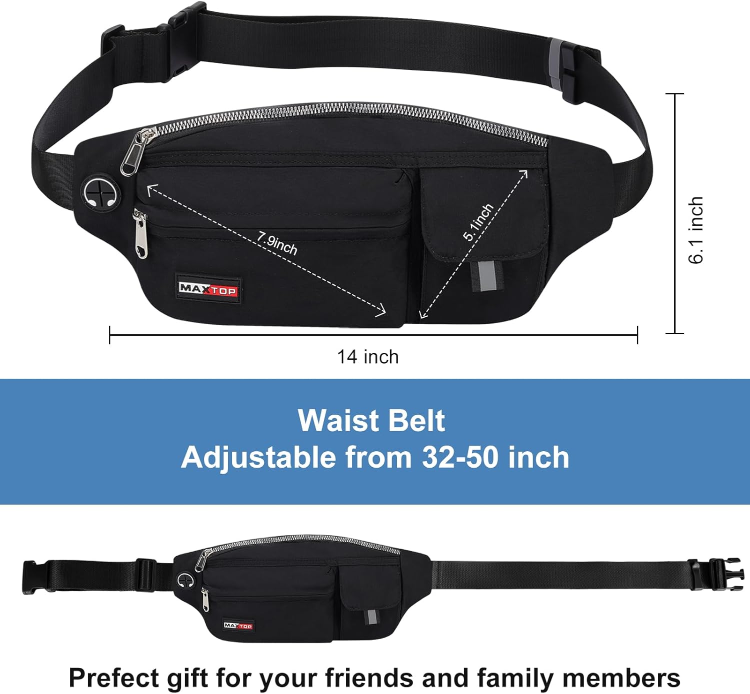 MAXTOP Large Fanny Packs for Women Men Sports Belt Bag with Adjustable Strap Travel Essentials for Walking Running Hiking Cycling Easy Carry All Phones - Image 4