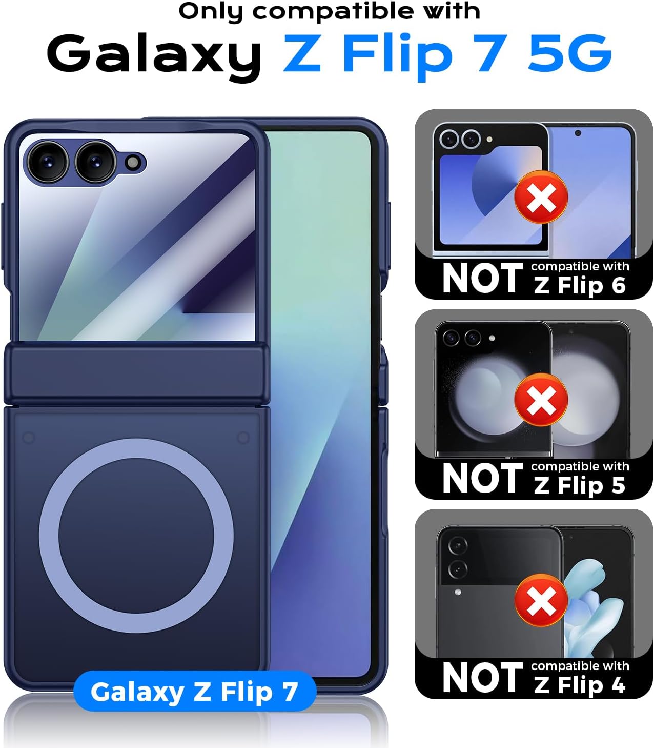 for Samsung Galaxy Z Flip 7 Case with Hinge Protection & Front Screen Protector [Support MagSafe] - Full Body Military-Grade Translucent Back Phone Cover, Blue