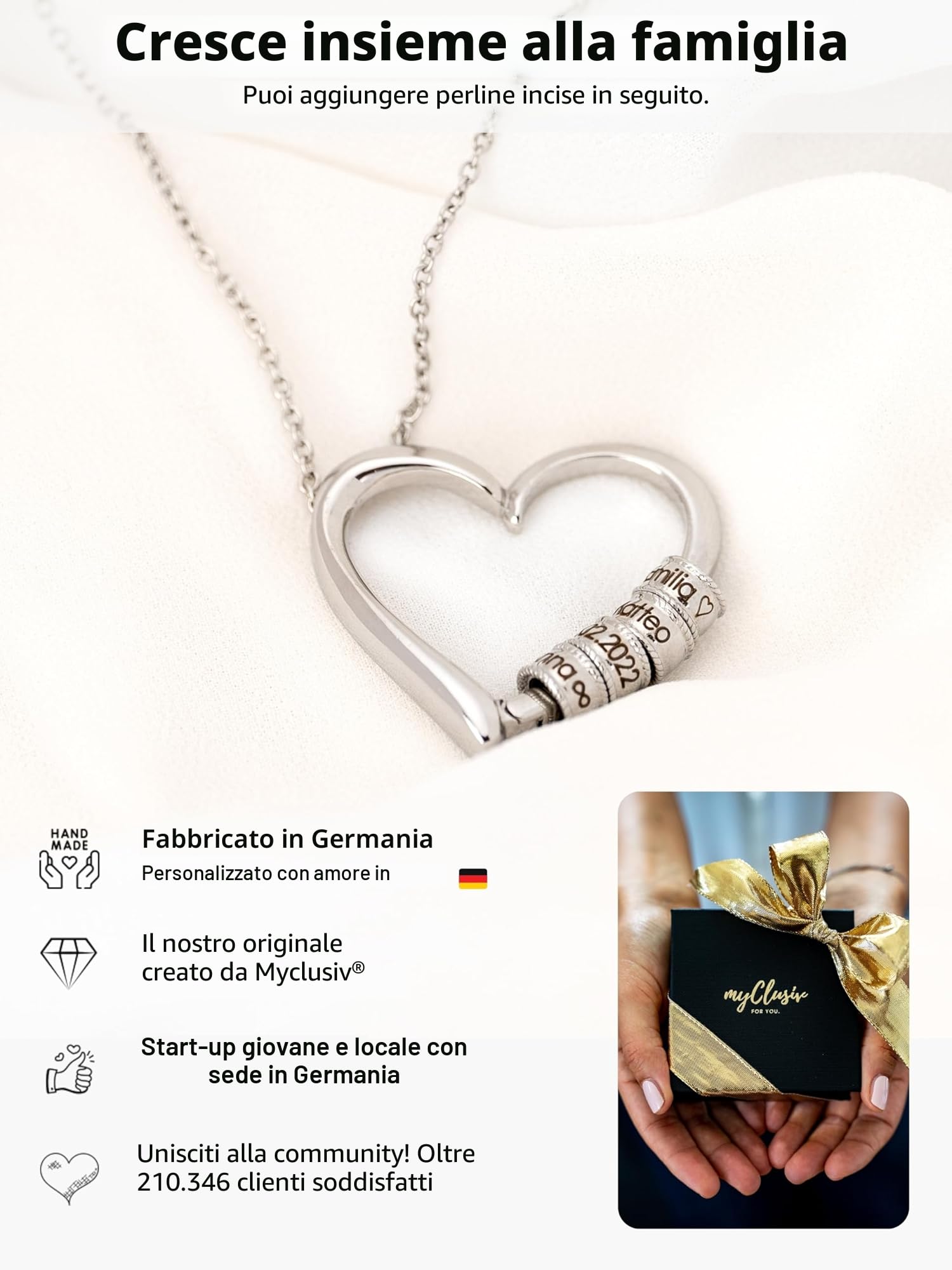 Collana con Cuore e Perle Incise – Collana Personalizzata per Donna e Mamma – Incisione su Acciaio Inossidabile