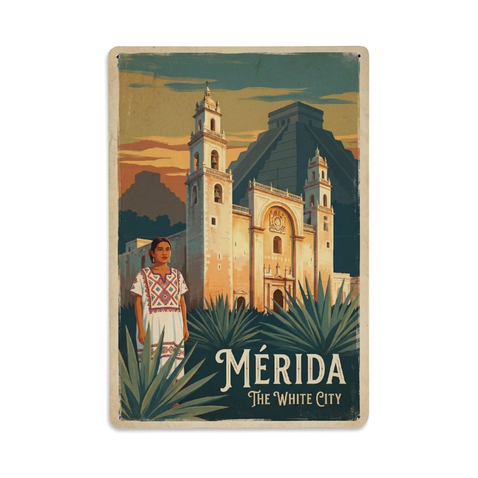 Huiyhb 8X12inch(20X30cm) Travel Retro Mexico Merida Metal Tin Sign