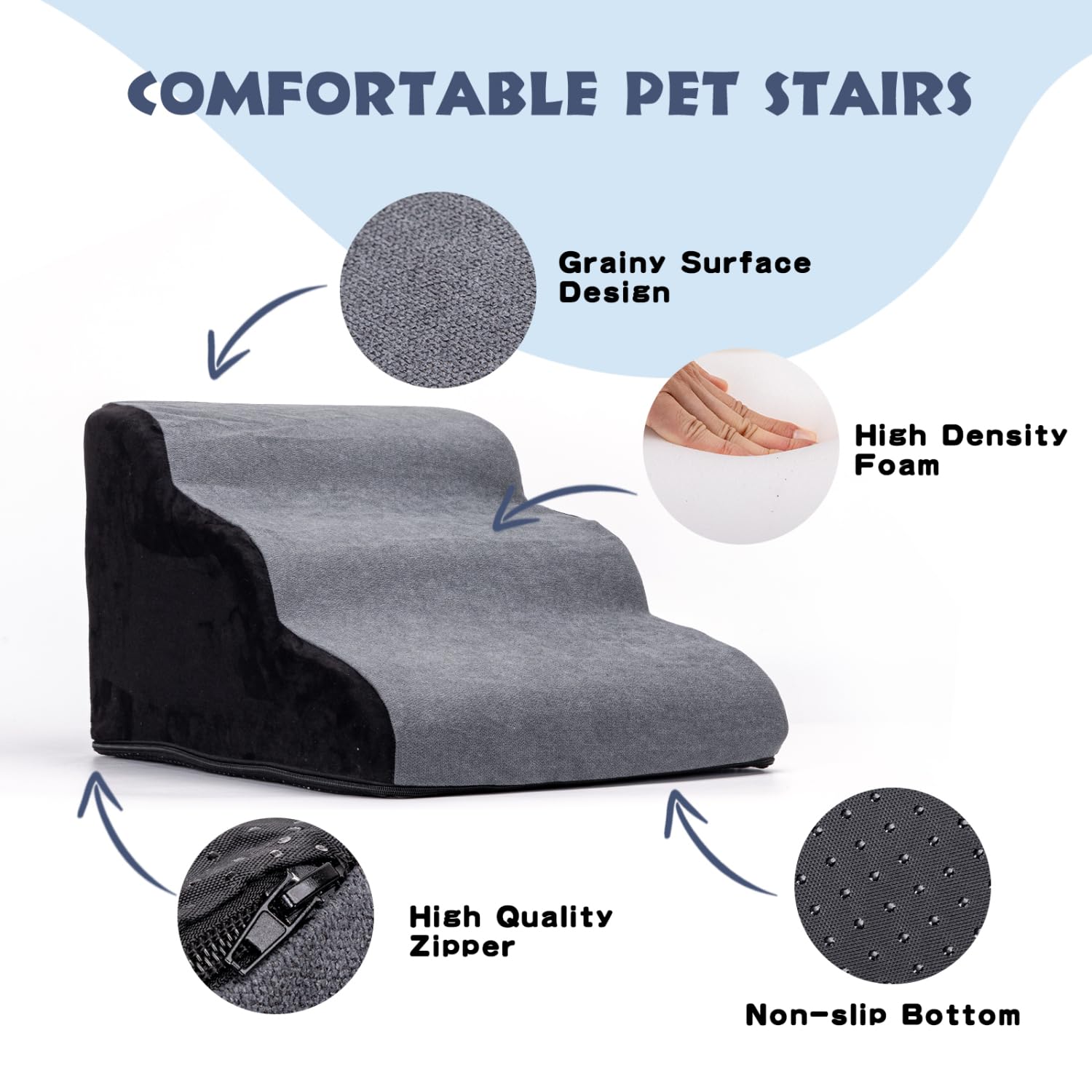 Nobleza Escalera para perros pequeños, 3 peldaños, lavable, escalera para perros y gatos de edad, escalera para gatos y perros de edad, escalera para gatos desmontable, 56 x 40 x 35 cm