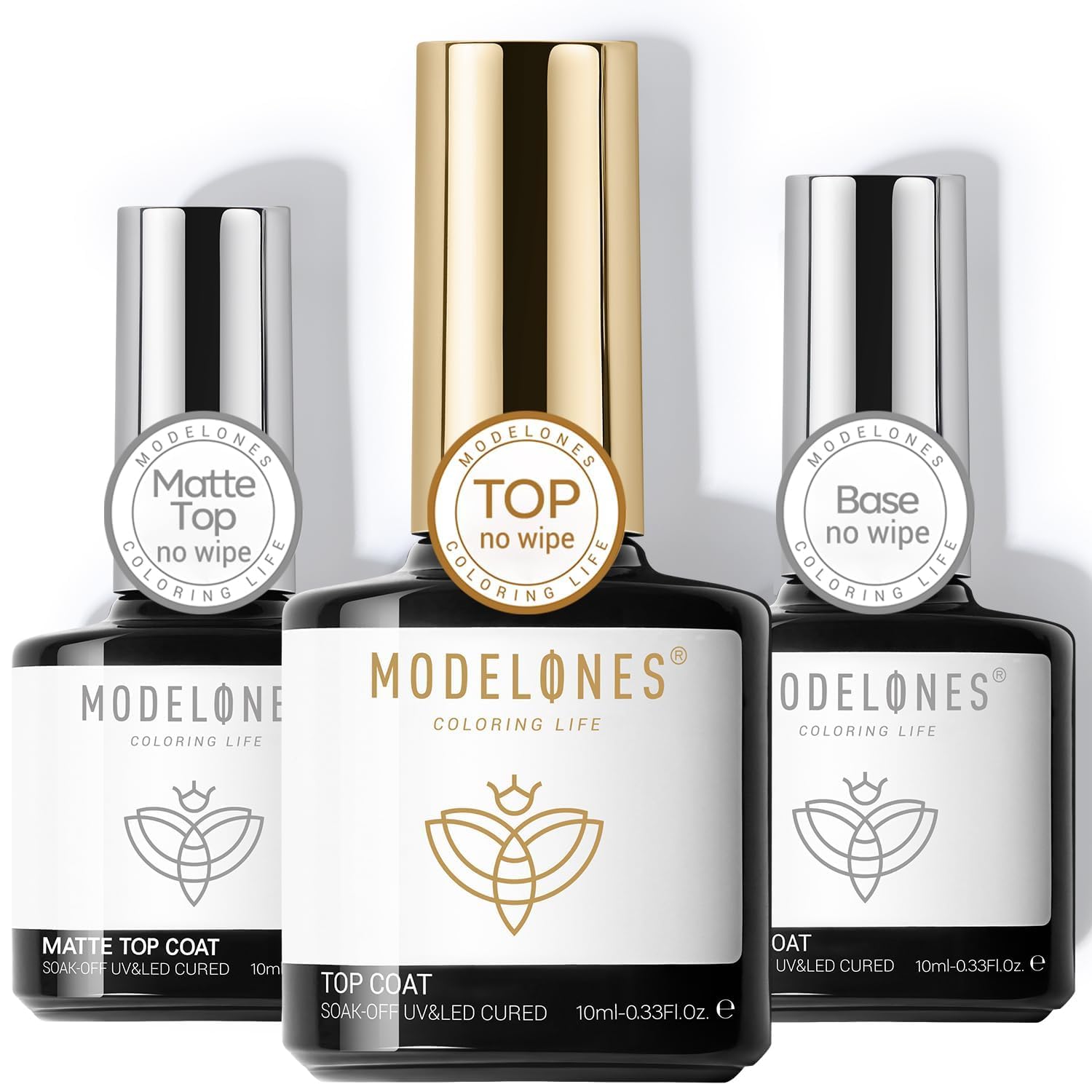 Modelones Base and Top Coat Gel UV lakier do paznokci zestaw 3 x 10 ml No Wipe Soak Off Base Coat i Top Coat z matowym do paznokci żelowych Nail Art Design Manicure