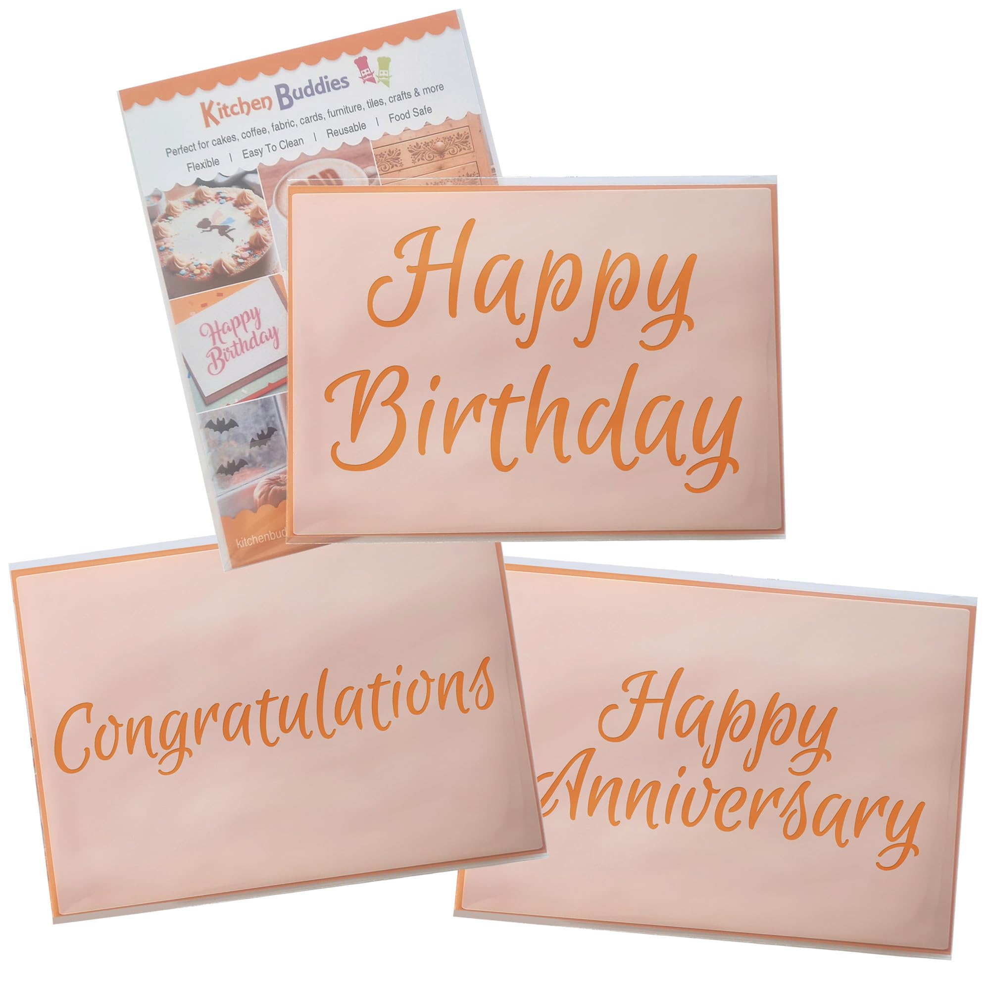 Celebration Message Script Set 1 - Happy Birthday, Happy Anniversary & Congratulations - A6 Craft & Cake Decorating Stencil