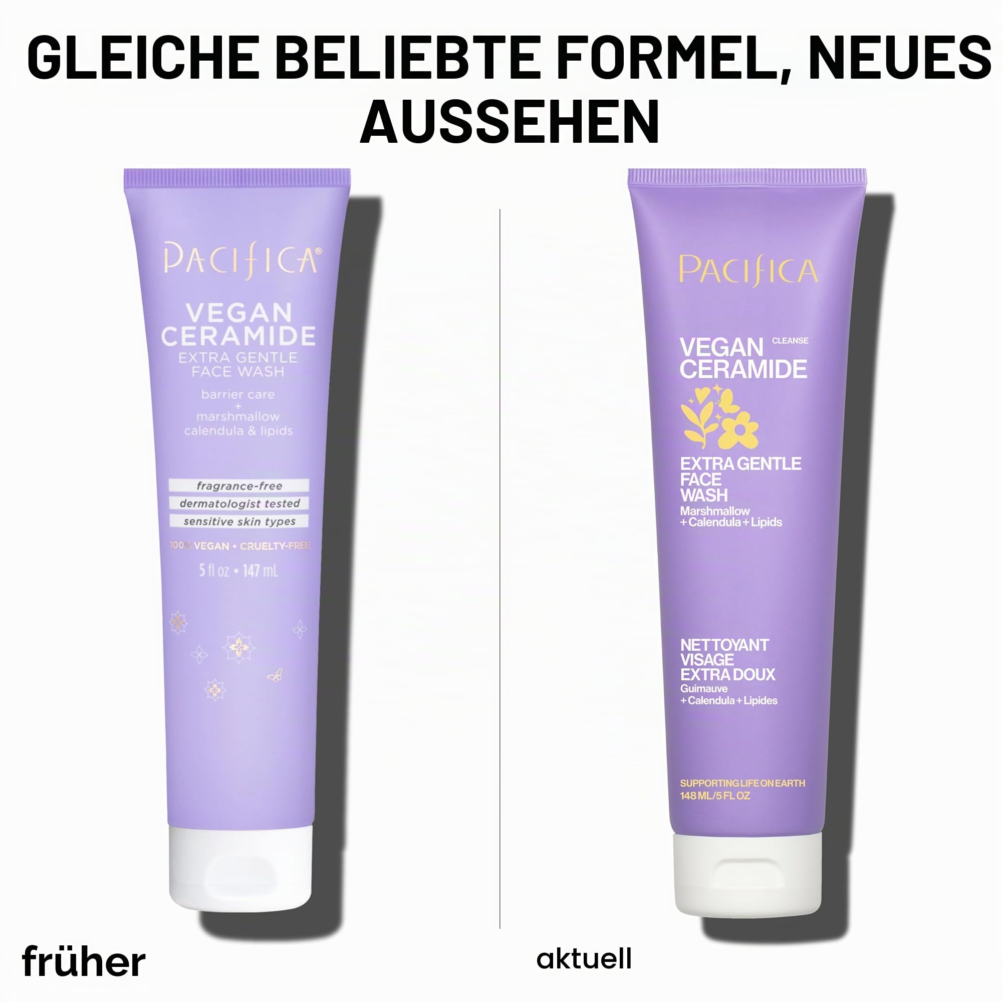 Pacifica Gesichtsreiniger für empfindliche Haut Gesichtsreiniger Vegan Ceramide Barrier Repair Extra Sanft für Täglich Duftfrei für empfindliche Haut Saubere Schönheit Vegan & Tierversuchsfrei