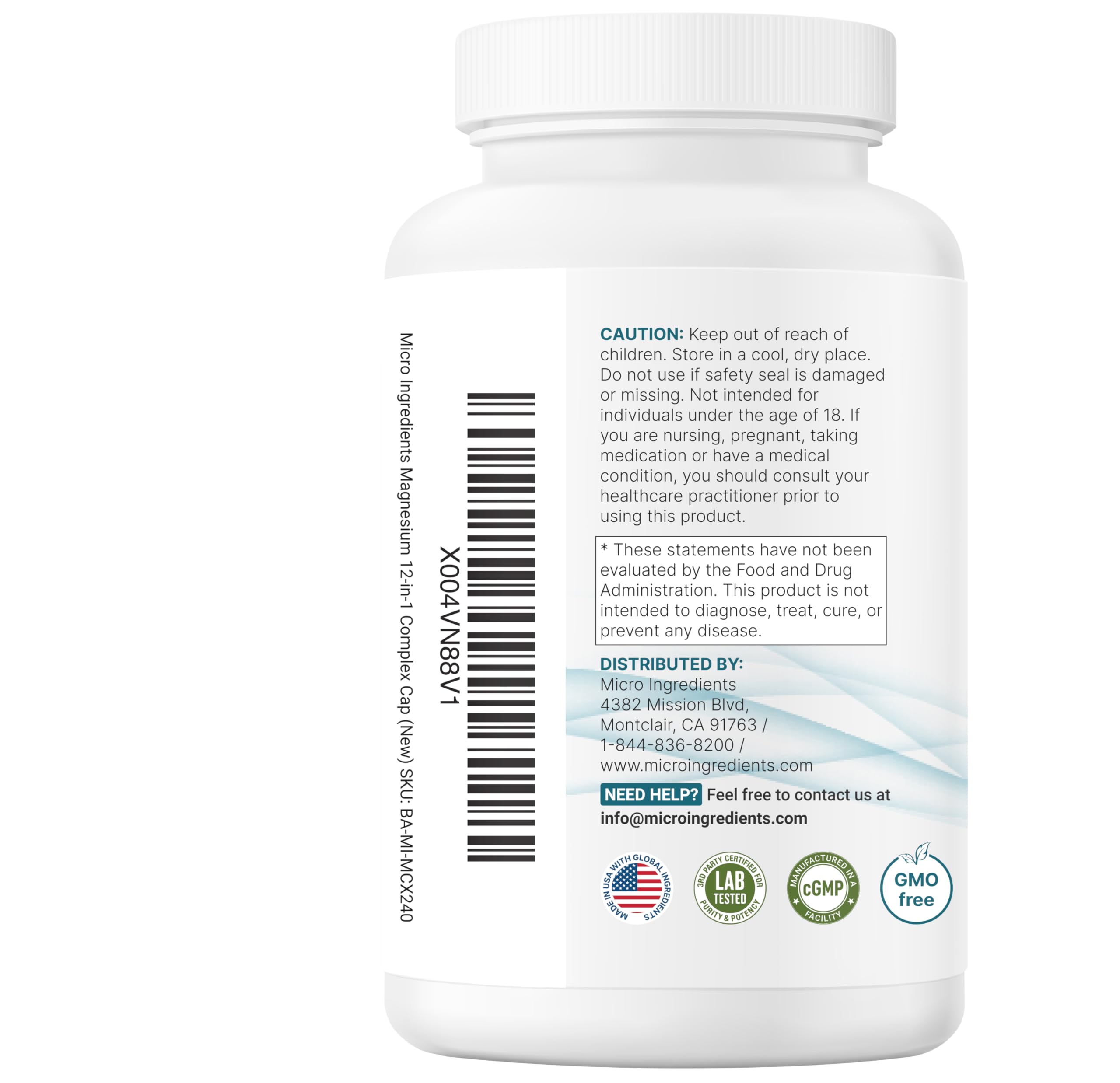 Micro Ingredients 12‑in‑1 Magnesium Complex 1000 mg, 240 Capsules – Magnesium Glycinate, Citrate, Taurate, Malate & More – High Absorption Formula for Men & Women – Chelated & Purified — Amazon image 6