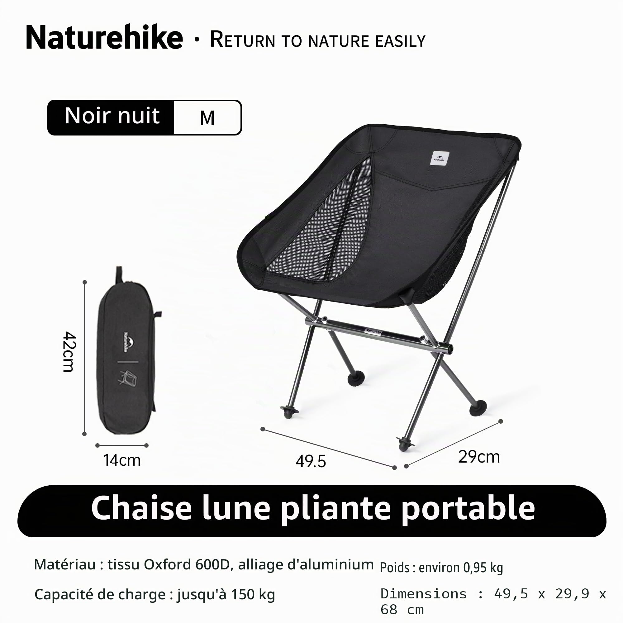 Naturehike Chaise Pliante Camping Confortable Fauteuil Pliant Camping Siege de Peche Chaise de Sac à Dos Portable Ultra Légère pour Camping et Randonnée Bikepacking Cyclisme