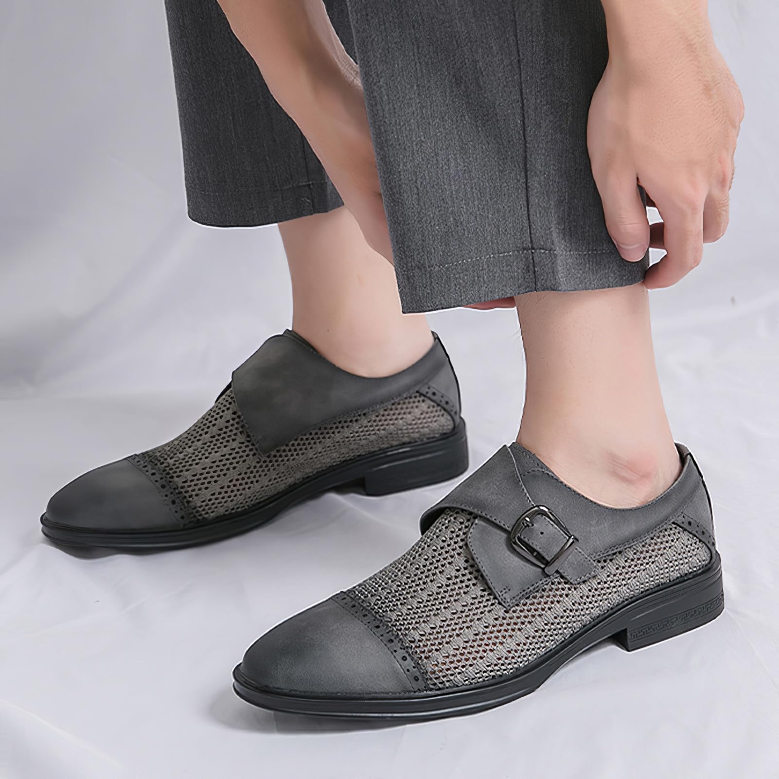 ANUFER Uomo Incavato Estate Scarpe da Sera Bello Singolo Fibbia del Monaco Scarpe da Lavoro