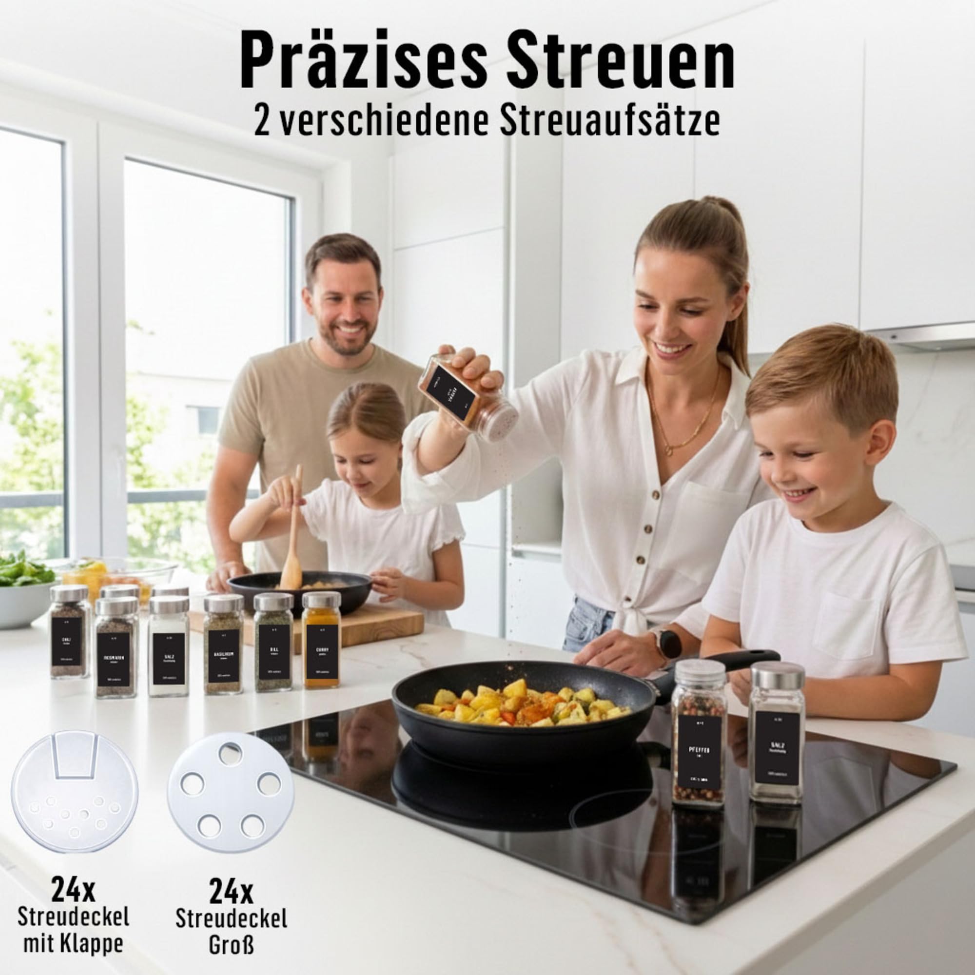 Deco haus® Gewürzgläser eckig luftdicht 24er Set [inkl. Etiketten & Streueinsatz] - Gewürzdosen Set Glas - Gewürzbehälter Spice Jars - Gewürze Aufbewahrung - Gewürz Organizer - Gewürzaufbewahrung