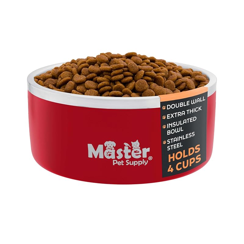 Tigela para Cães de Viagem em Aço Inoxidável com Base Antiderrapante Master Pet Supply Crimson Flame, 960 mL