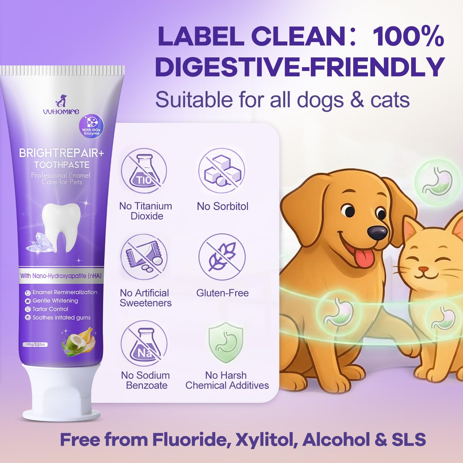 Enzymatic Dog & Cat Toothpaste with Nano-Hydroxyapatite (nHA) – Remineralizing, Plaque & Tartar Control, Fresh Breath – Fluoride-Free, Xylitol-Free, Safe to Swallow – Mild Coconut Chicken 3.52oz - image 4