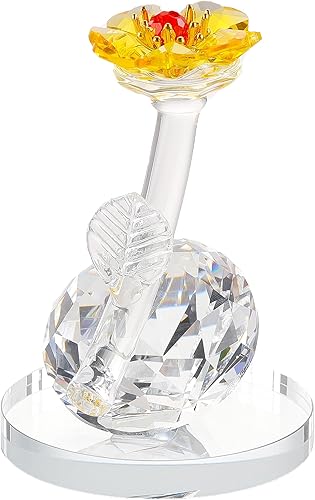 Qianwei Flores de cristal con tallos de girasoles  Ramo de regalos de girasol rojo, figuras coleccionables, decoración de cristal para oficina,