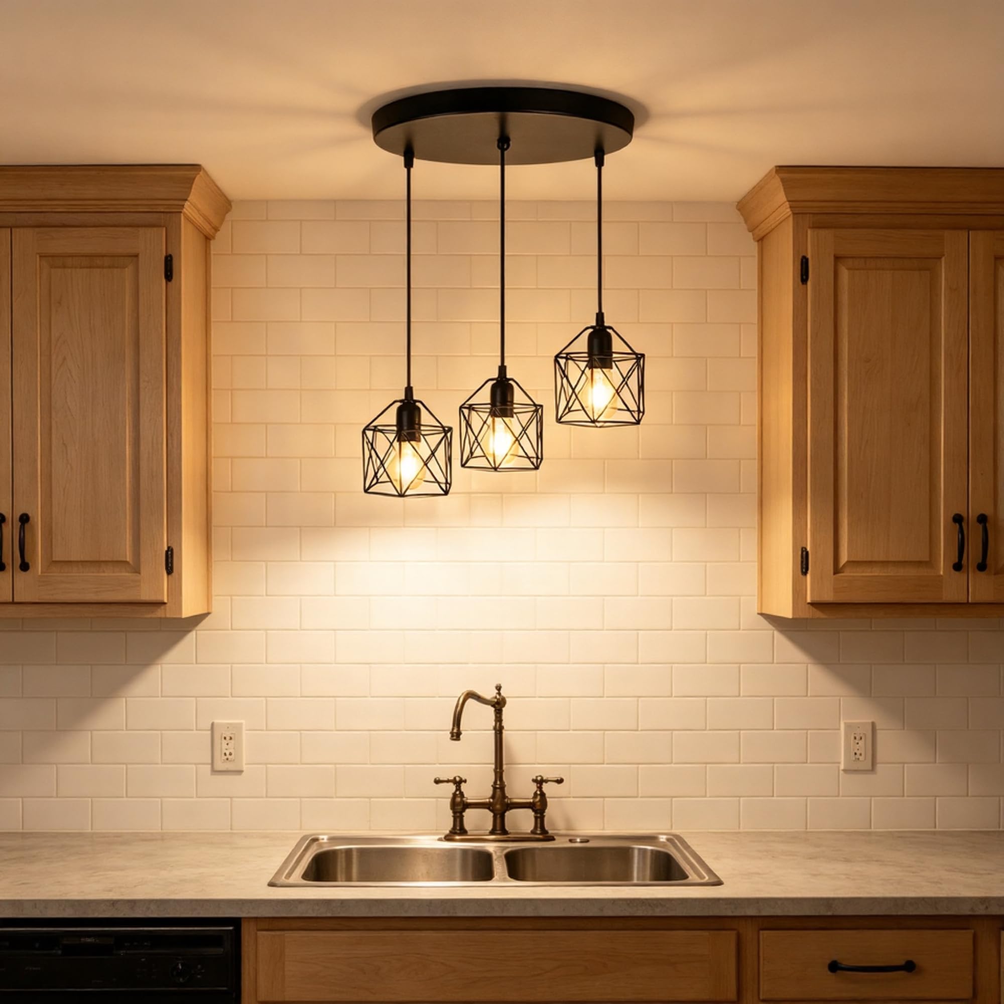 CANMEIJIA Suspension industrielle à 3 lumières pour îlot de cuisine, suspension classique en métal noir pour salle à manger, chambre à coucher, couloir