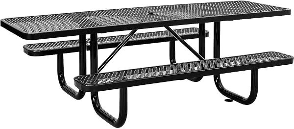 Global Industrial 8L Rectangular Picnic Table, ADA Compliant, Expanded Metal, Thermoplastic Coating, Attached Benches, 1