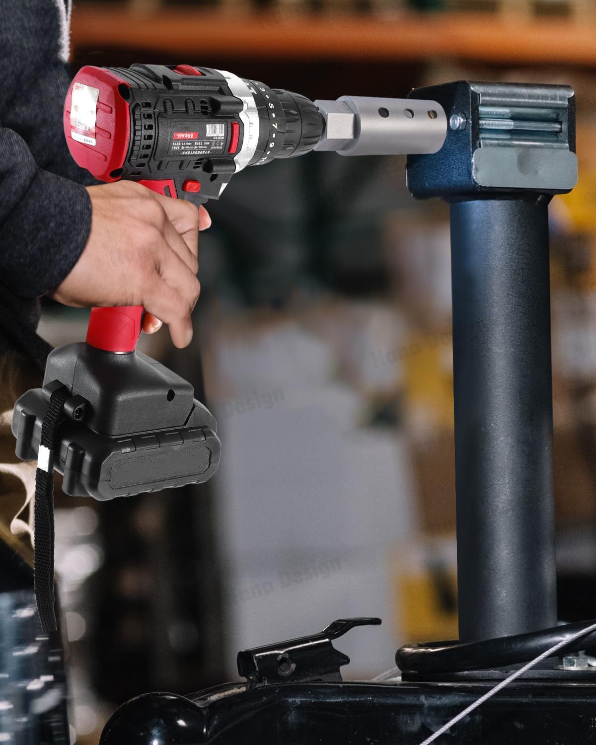 Heavy Duty Trailer Jack Drill Adapter with Cordless Drill, 1/2 to 1 Stainless Steel Socket Adapter Fits Any 1" Drive On Trailer Jack.