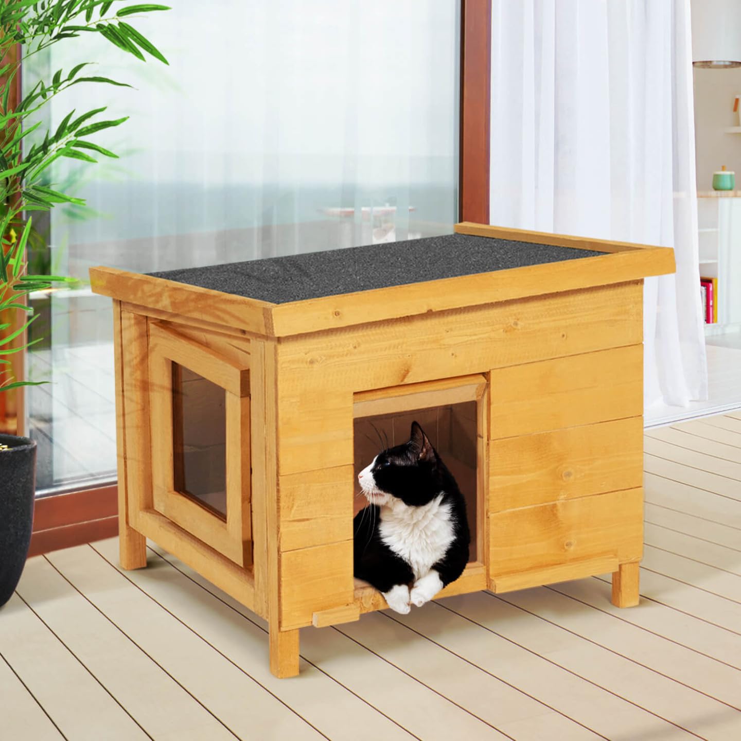 IDMarket - Maison pour Chat Niche en Bois avec Porte basculante à lamelles