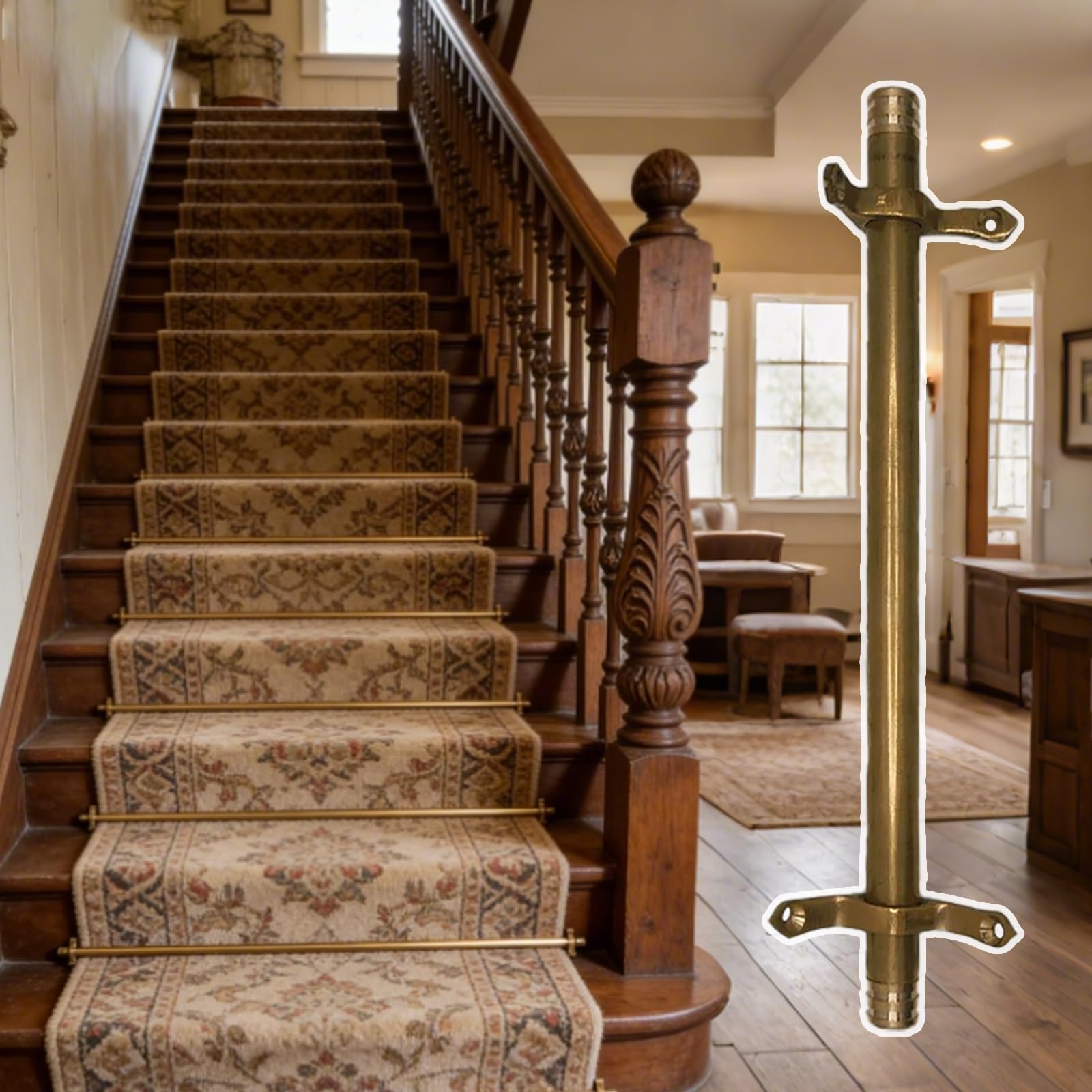 Support de tige en laiton pour tapis d'escalier de galerie d'art et hôtel