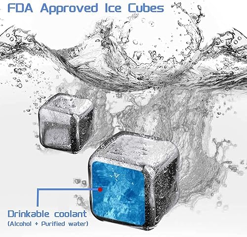 Miniatura 2 de Cubos de hielo de acero inoxidable, 8 cubos de hielo de acero inoxidable, piedras de whisky reutilizables, piedra fría para vino con pinzas