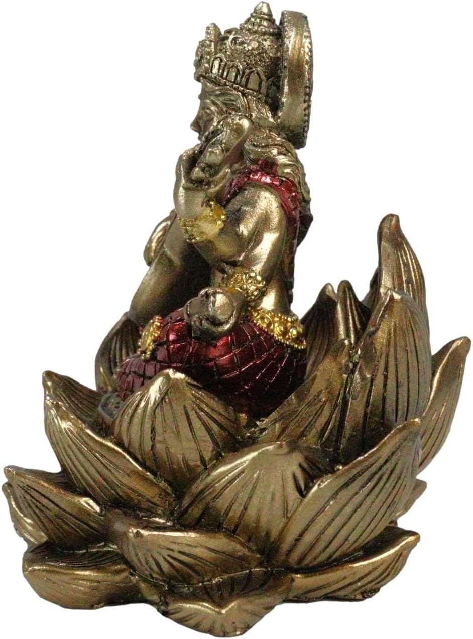 Ebros Gift Eastern Enlightenment Vastu Hindu Beautiful Goddess Saraswati Sitting On Lotus Flower Throne Playing Veena Guitar Miniature Figurine 3.25" Tall Deity of Music Arts Knowledge