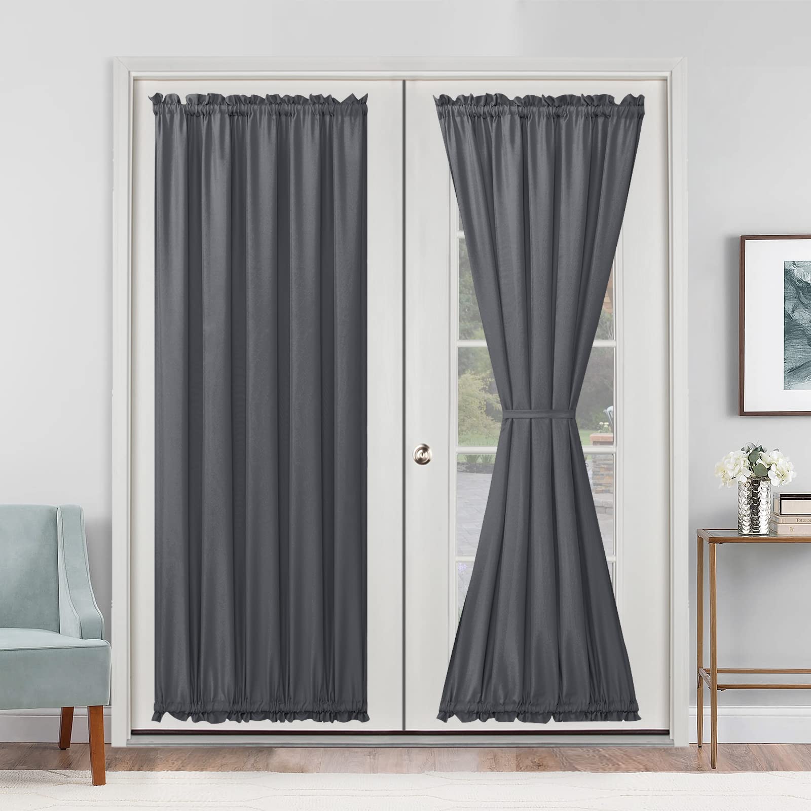 Rideaux de porte française blanc 132x182 cm pour petite fenêtre latérale