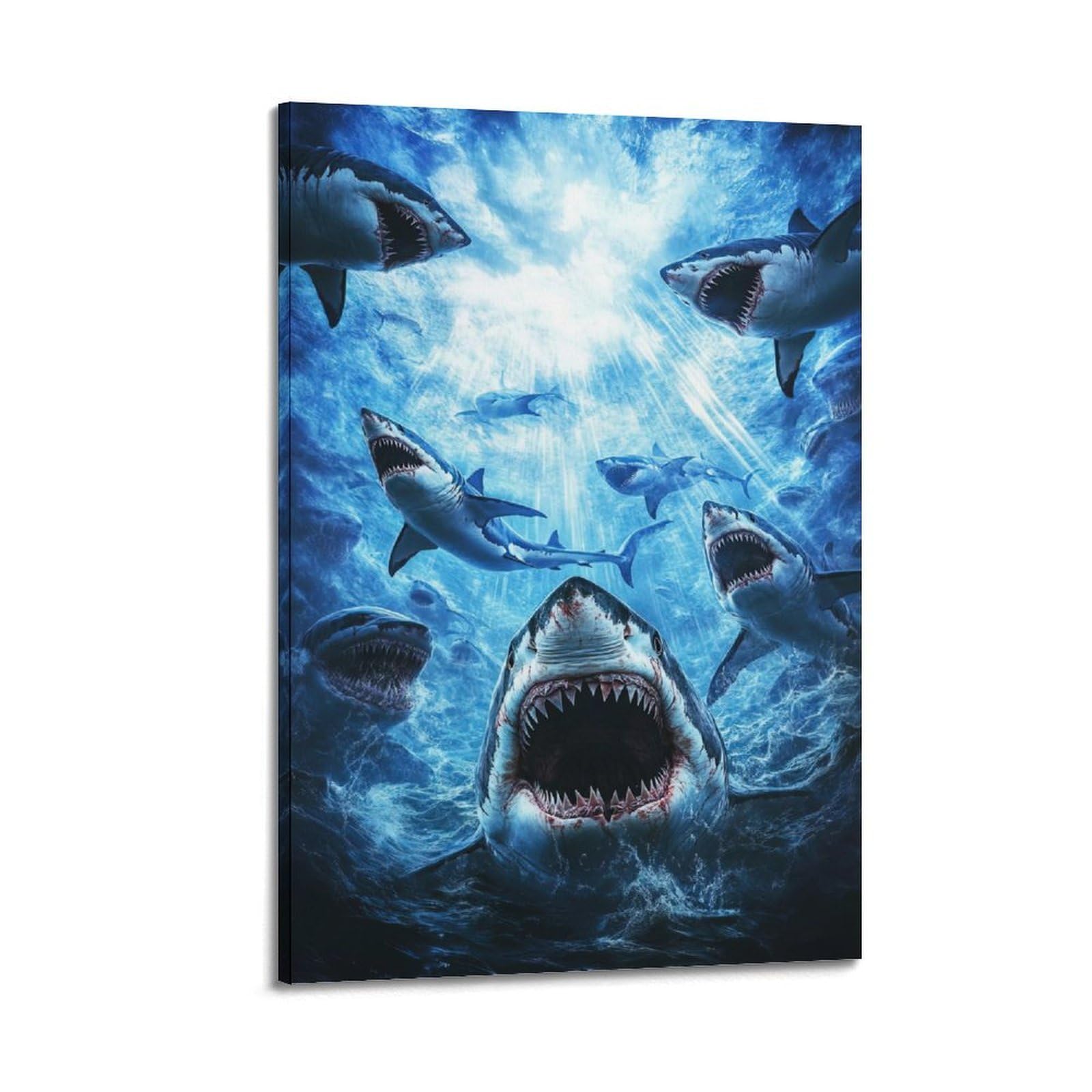 ZSZWHJ Animal Poster Sharks with Bloody Mouths Artwork Poster Decorative Painting Canvas Wall Posters And Art Picture Print Modern Family Bedroom Decor Posters 08x12inch(20x30cm)