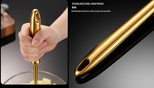 Miniatura 3 de Golden Potato Masher - Mango ergonómico resistente de acero inoxidable para puré de papas, aguacate, carne molida y frijoles, herramienta de cocina