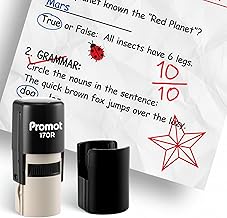 Promot - Self-Inking Stamps for Teachers, Round Rubber Stamp for Grading & Feedback, Quick-Dry Ink Stamps, Clear Imprint, Refillable Classroom Stamp & No-Mess Design (Star Outline Red)