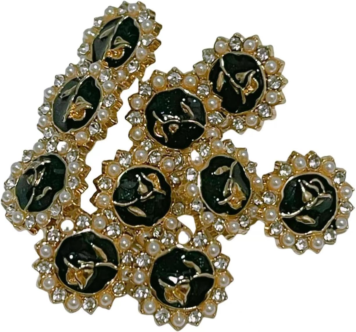 10PCS Vintage Rose Button,Enamel Rhinestone Pearl Buttons Round Rose Flower Button for Sewing Clothing Coats Suit Uniform Blazer Jacket Buttons for Women Dress Coat Suit Cardigan-Black(12mm)