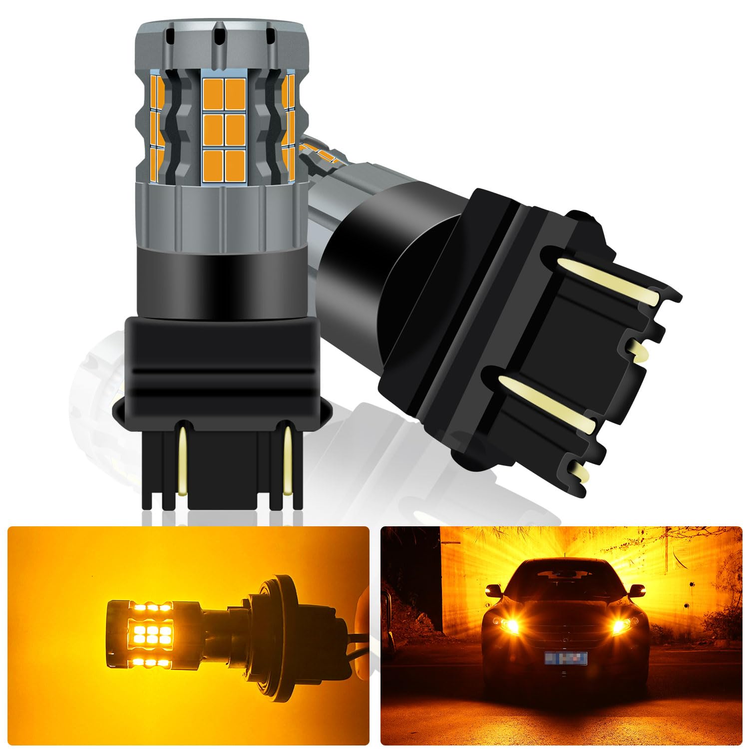2 sztuki 3157 bursztynowa żarówka sygnałowa LED, 4157 3057 3157A 3457 4057 T25 P27/7W CANBUS bezbłędna wymiana żarówki Anti Hyper Flash Super Bright 30-SMD 25W 4000LM
