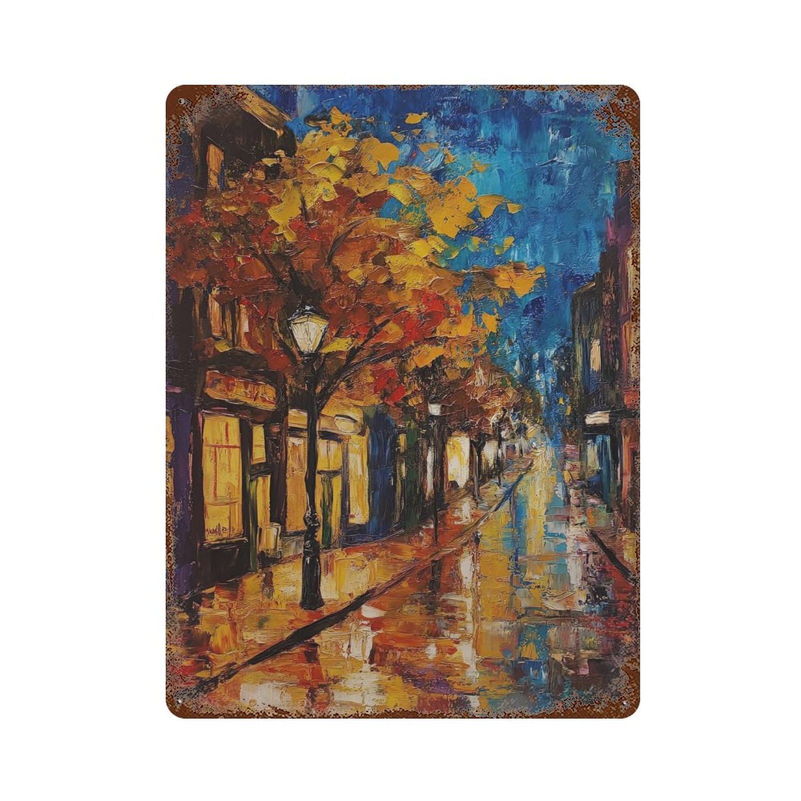 xiaoxiaoshen Van Gogh Style Street Scene. Impressionist Oil Painting Cozy Night Wall Decor Art Metal Tin Poster Modern Home Decor Art Home Bar Shop Decorations Vintage Sign 40x30cm