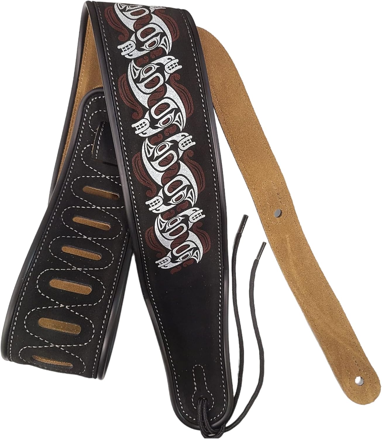 Musician Outfitters Wide Double Padded Embroidered Suede Leather Guitar Bass Strap