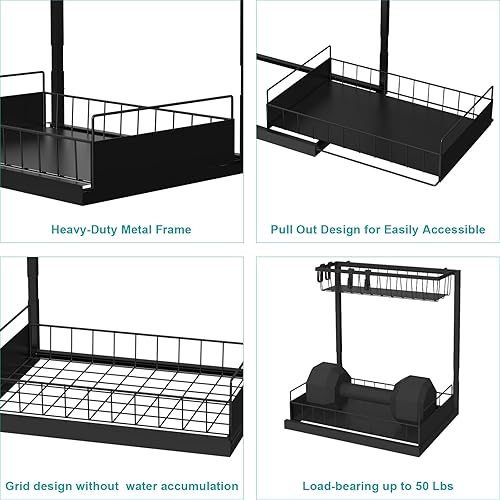 Miniatura 5 de bukfen Organizador para debajo del fregadero, organizador de armario extraíble de altura ajustable de 2 niveles, estante deslizante para debajo del