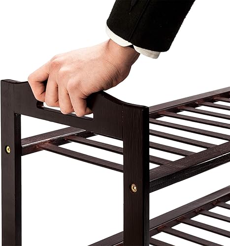 Miniatura 4 de Kcelarec Zapatero de bambú de 4 niveles, organizador de almacenamiento de zapatos, estante de zapatos de entrada (café)