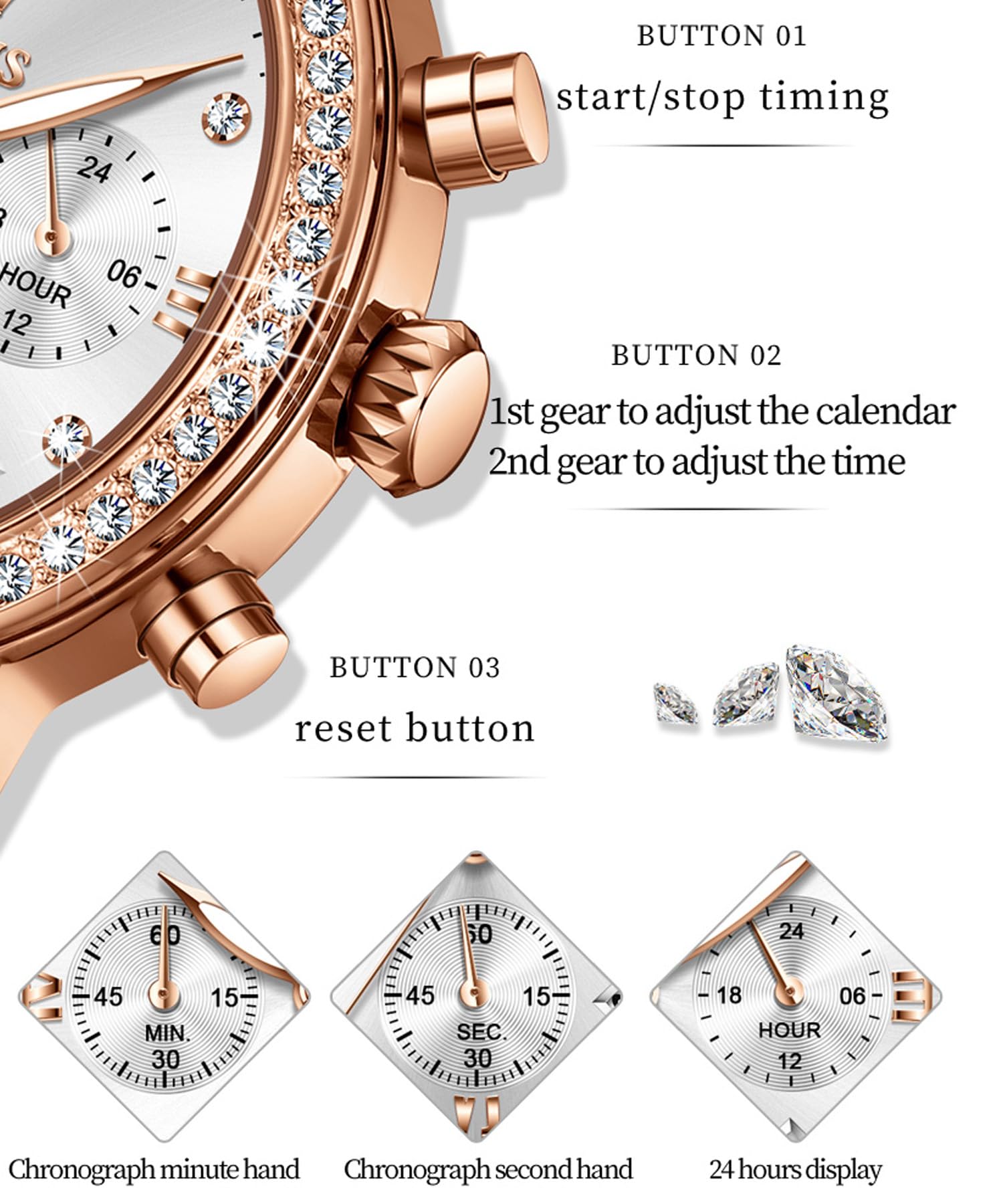 OLEVS Damen-Armbanduhr, multifunktionaler Chronograph mit 4 Hilfszifferblättern, Lederarmband, römische Ziffern, Datum, Leuchtend, wasserdicht, Elegante Armbanduhr