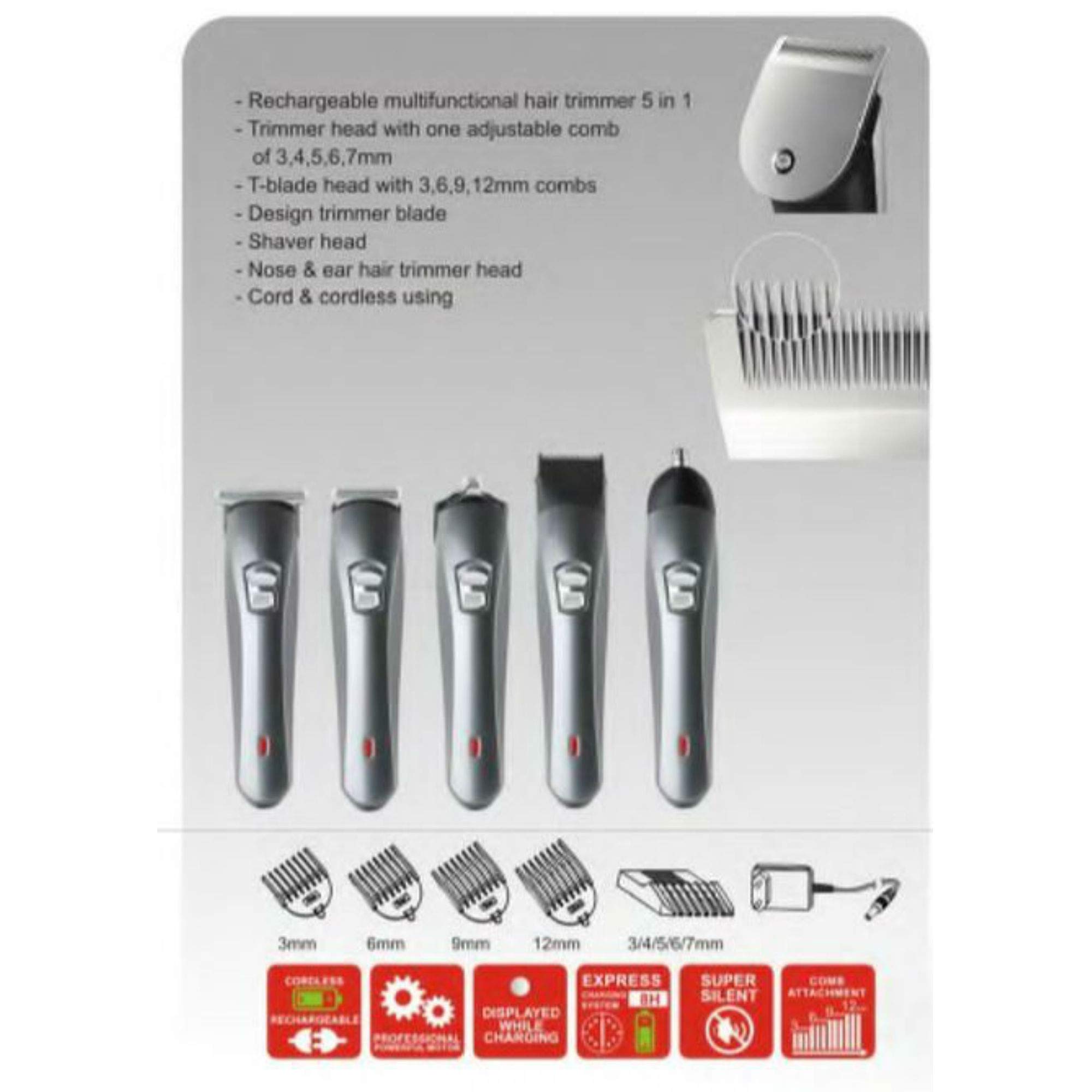 TronicXL Akku Haarschneider Barttrimmer Set Haarschneidemaschine 5x Aufsätze Nasenhaar Trimmer Haar Schneide Maschine