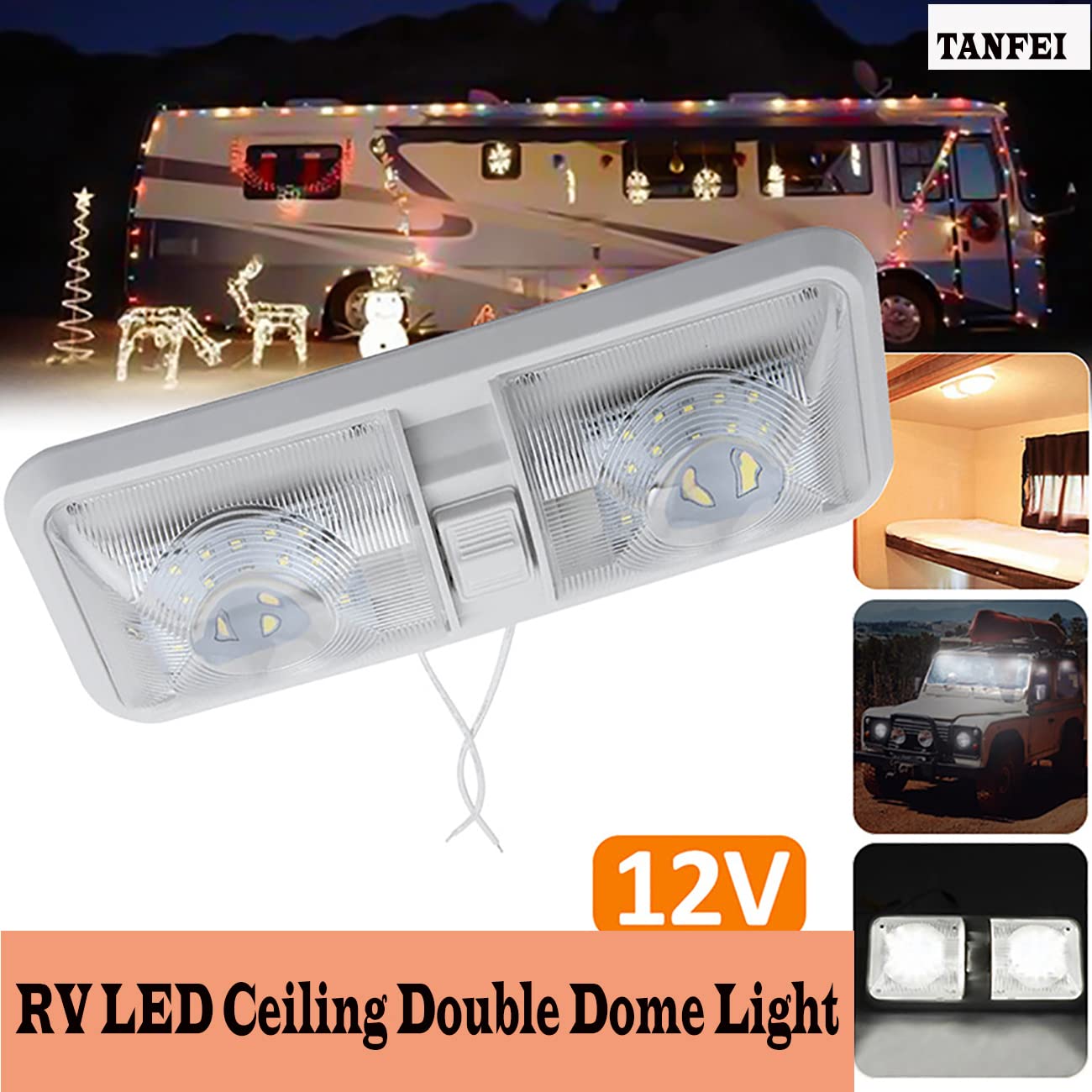 Luz LED de techo de doble cúpula CC 12 V blanco natural, accesorio con interruptor de encendido/apagado, iluminación interior para coche/caravana/remolque/camper/barco (paquete de 5)