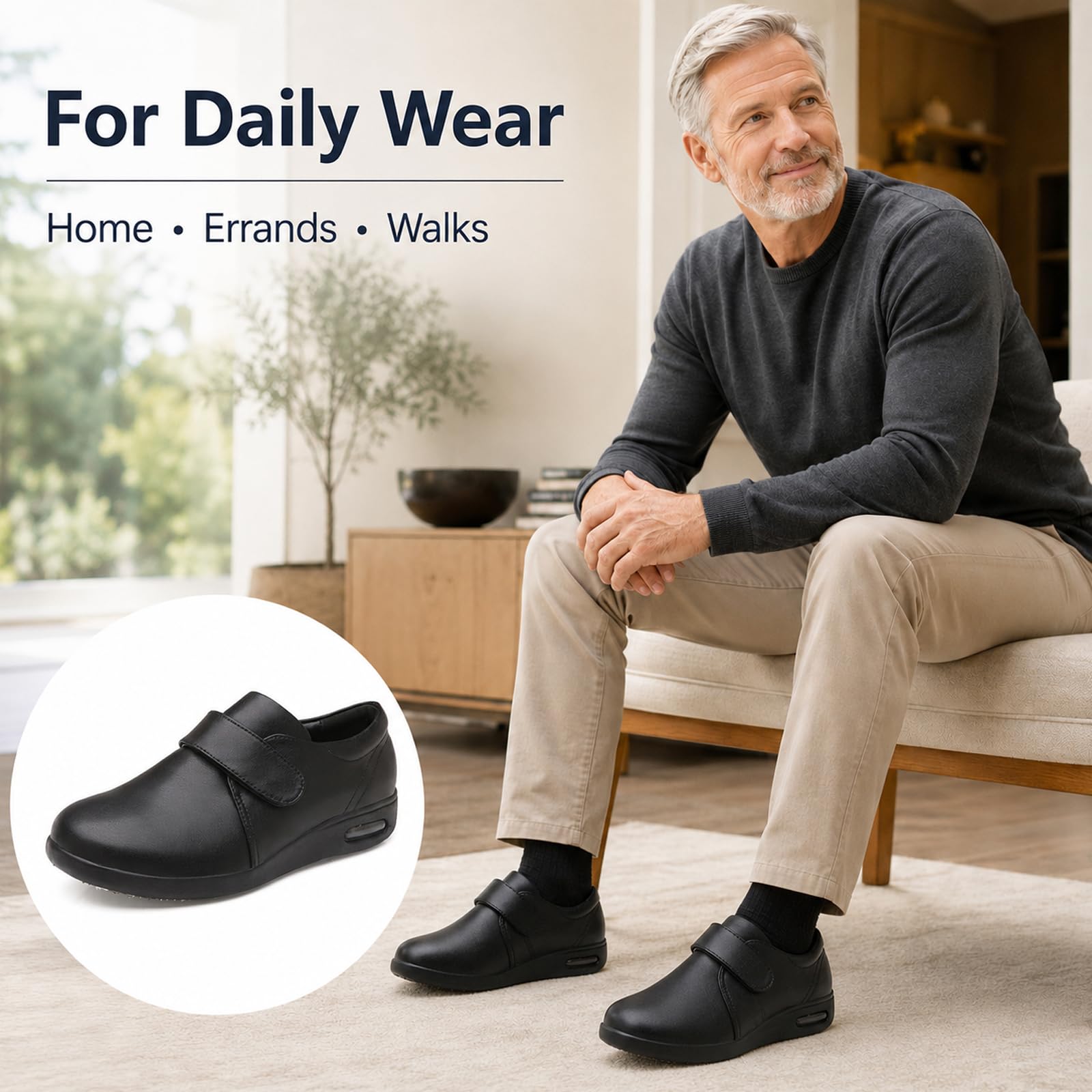 Buty do chodzenia o bardzo szerokich szerokościach dla mężczyzn i kobiet, regulowane zapięcie, łatwe zakładanie, wygodne trampki, lekkie, antypoślizgowe, oddychające obuwie dla osób starszych