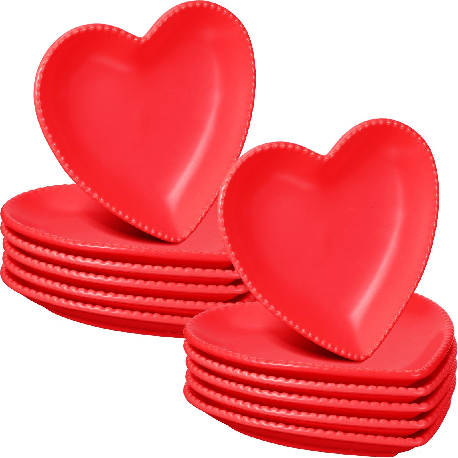 Meanplan 12 pcs Heart Shaped Plates Ceramic Salad 6.9 Inches Ceramic Graduation Plates Dinner Heart Shaped Serving Dish Dessert Elegant for Kitchen Steak Snacks(Red)