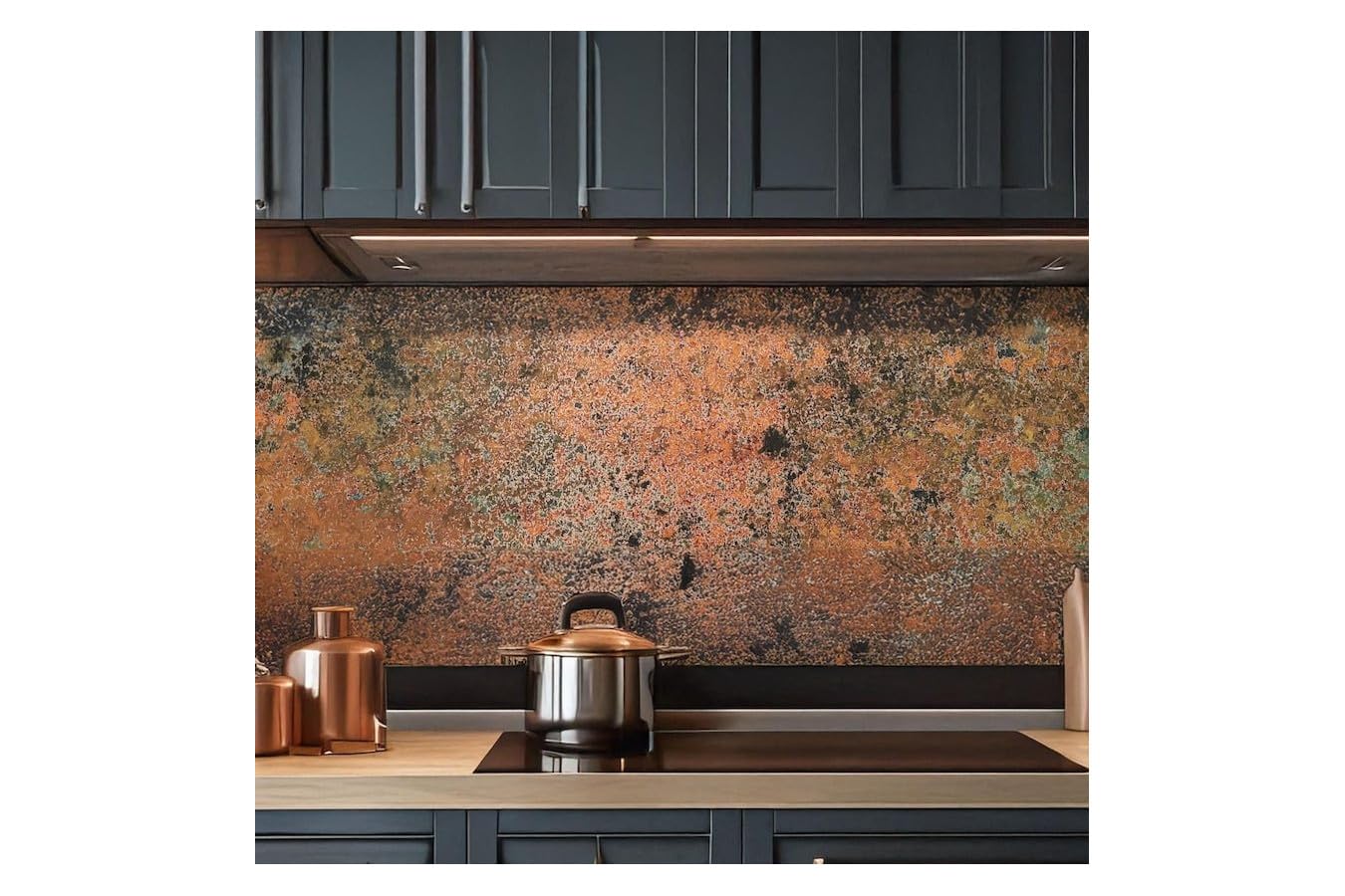 Panel de pared de cobre hecho a mano Cocinobre – Panel de diseño sólido para la parte posterior de la cocina detrás de la estufa | Panel decorativo de pared de cobre 100% – Tamaño 80 × 60 cm (color