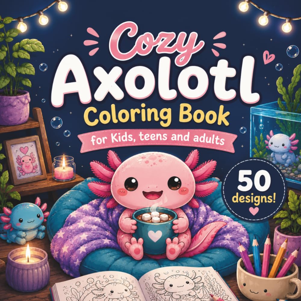 Cute Axolotl Coloring Book: 50 Cozy Kawaii Adventures for Kids, Teens & Adults with a Heartwarming Bonus Story (Cozy Creatures Coloring Series)