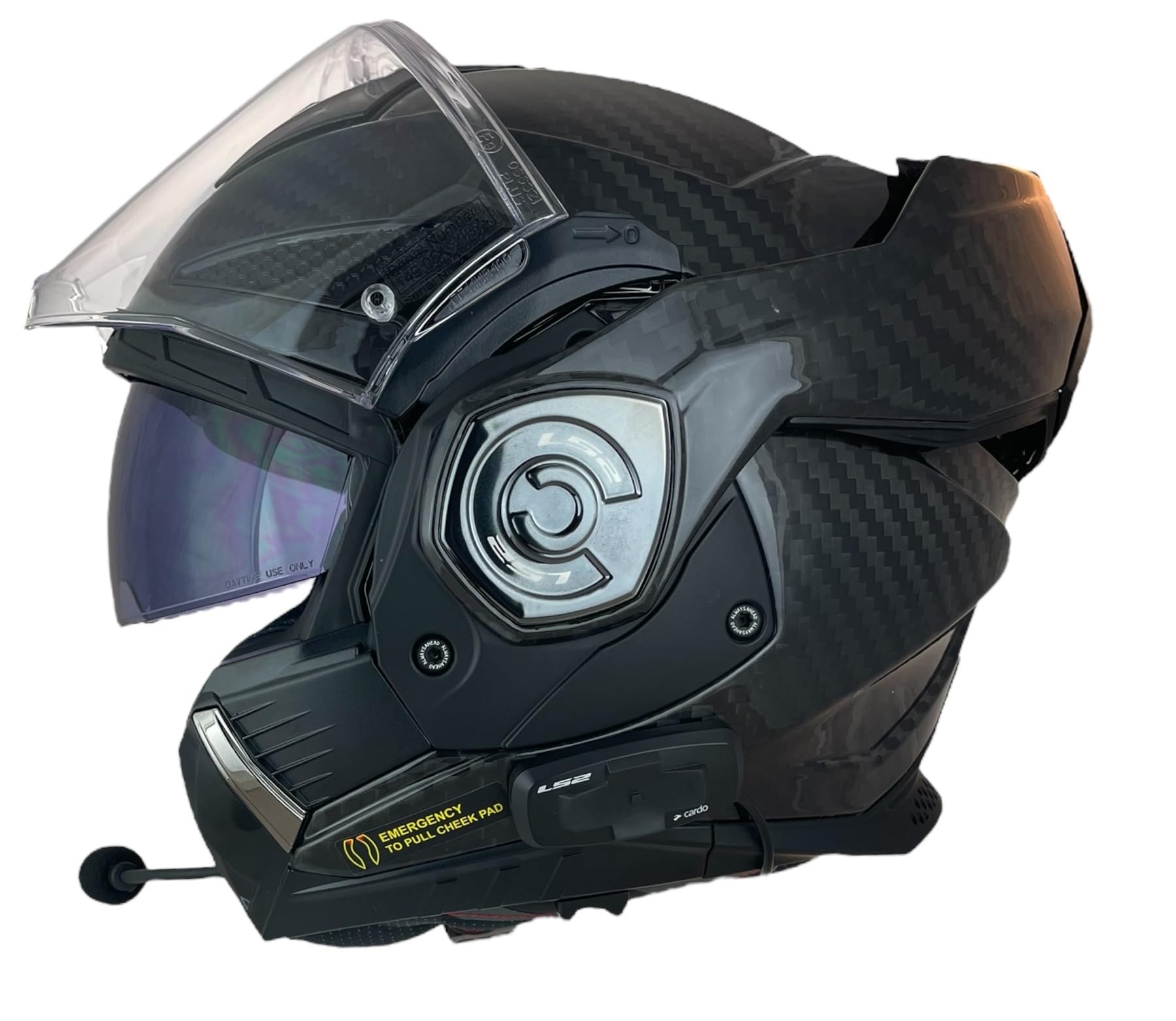 LS2 FF901 ADVANT X Solid CARBON-06 con Intercomunicador LS2 4X Instalado Casco Modular de Motocicleta con Visera Solar, Fibra de Carbono, Sistema de comunicación Integrado (S 55/56)