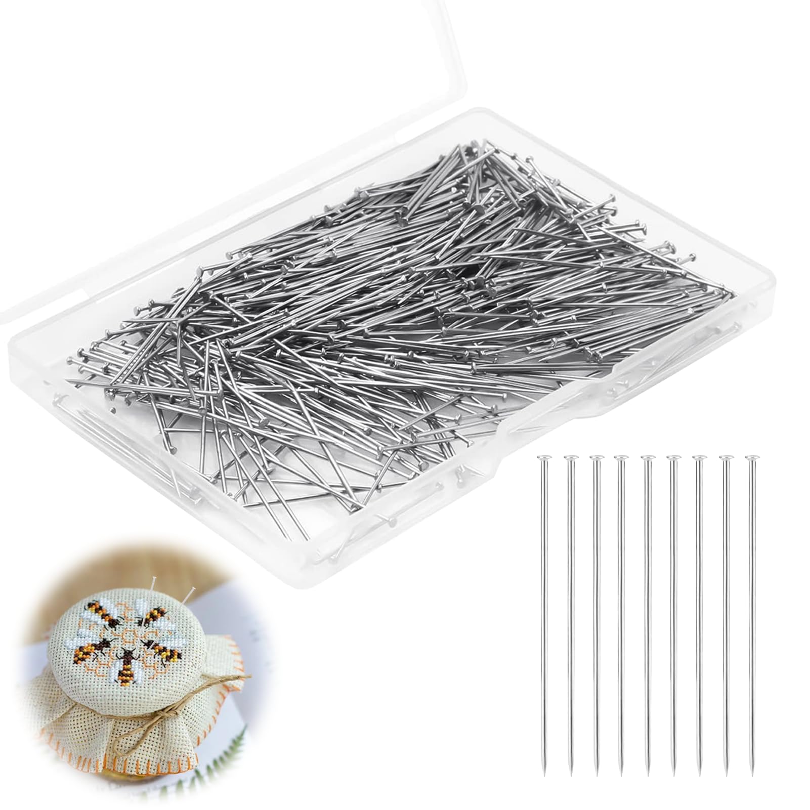 Set 500 Spilli Da Cucito Con Testa Colorata - 2,5 Cm, Acciaio Inox, In Scatola Portaoggetti, Per Sartoria E Trapuntatura