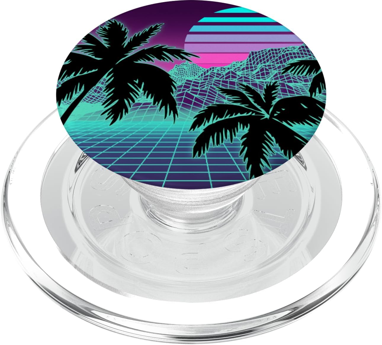 Retro 80s Vaporwave Sunrise Sunrise with Outrun Style Grid PopSockets PopGrip for MagSafe