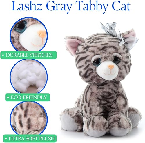 Miniatura 6 de The Petting Zoo, Lash'z - Gato atigrado gris de peluche, regalos para niñas, juguete de peluche de 10 pulgadas