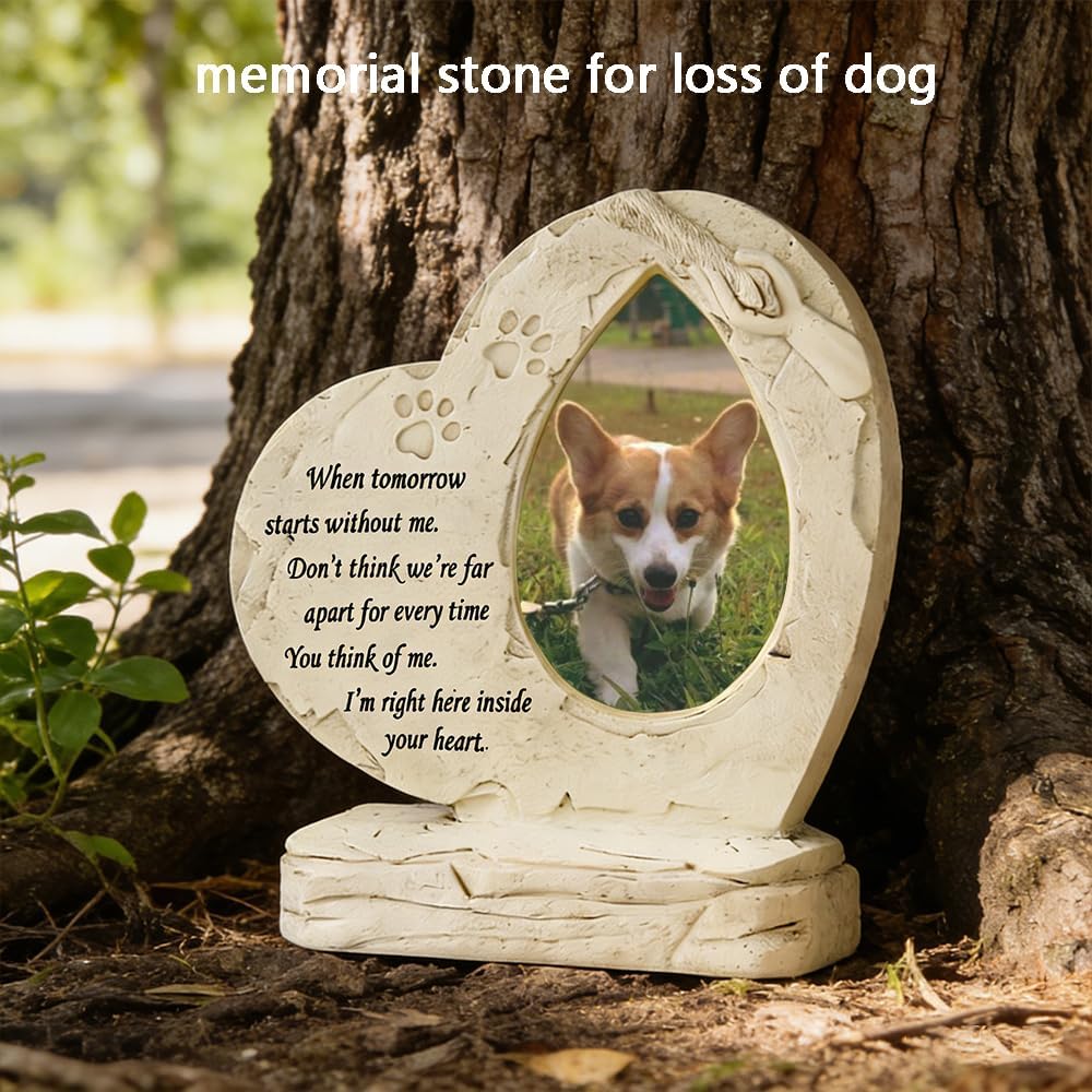 Heart Shaped Pet Dog Memorial Stones with Photo Frame, Pet Headstones Grave Stones for Dogs or Cats, Sympathy Pet Dog Memorial Gifts Remembrance Loss Gifts Outdoor or Indoor - Image 3