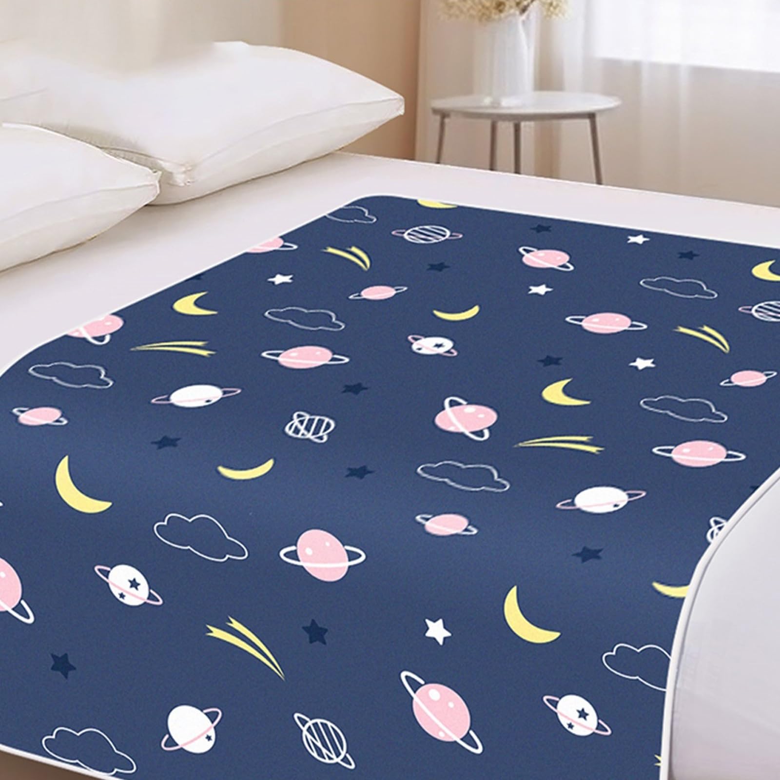 4 Jahreszeiten Atmungsaktiv Inkontinenz Bettunterlage, Rutschfest Nicht Verschiebbar Inkontinenzauflage für Hotels, Schlafsäle Inkontinenzunterlage Waschbar(120x200cm,Planet-Blue)