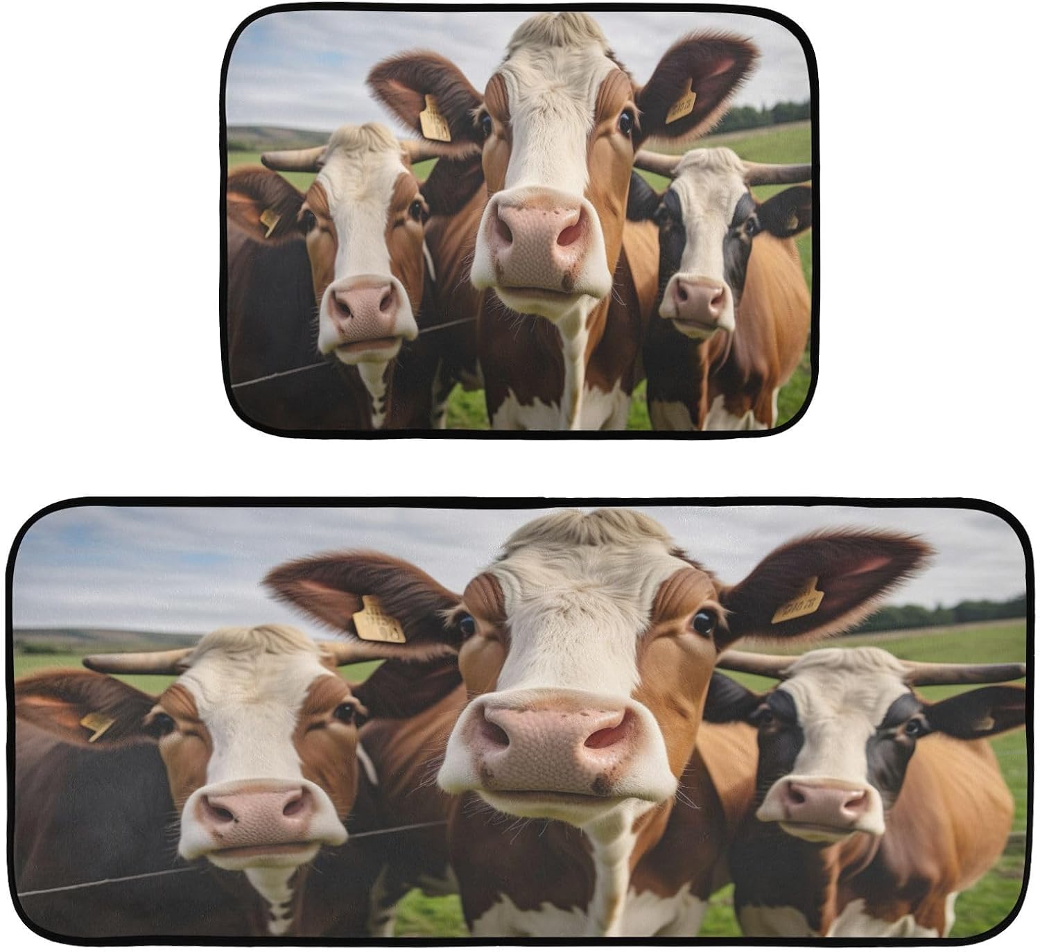 Kigai Funny Cows Kitchen Rugs Mats 2 Piece Set, Non Slip