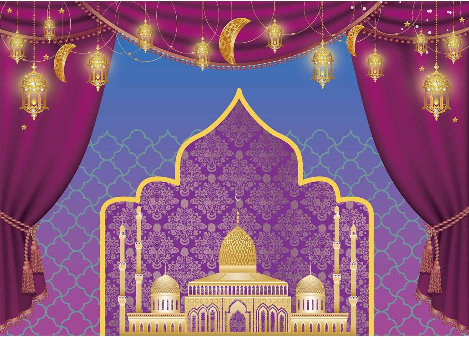 7x5ft Vinyl Purple Princess Birthday Backdrop Aladdin's Lamp Moroccan Arabian Night Backdrop Custom Happy Birthday Banner for Photography Kids Baby Shower Party Decor Studio Props SK1963B