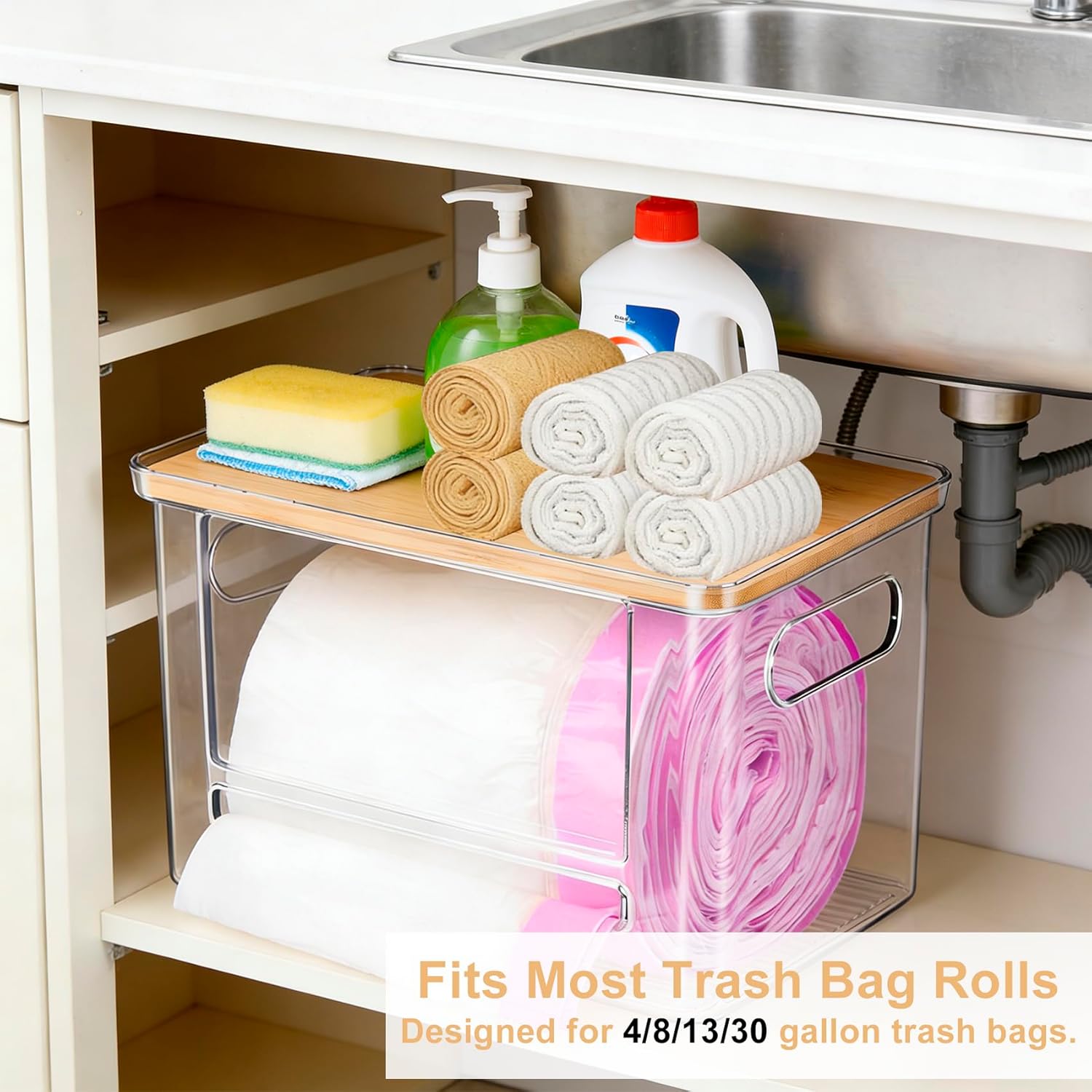 Toilet Paper Storage Holder with Bamboo Lid & Shelf, DIY Wall Mount (Hardware Not Included) or Fit Under Sink, Tissue Dispenser for Bathroom, Restroom, Kitchen and More, Home Organizer and Decor