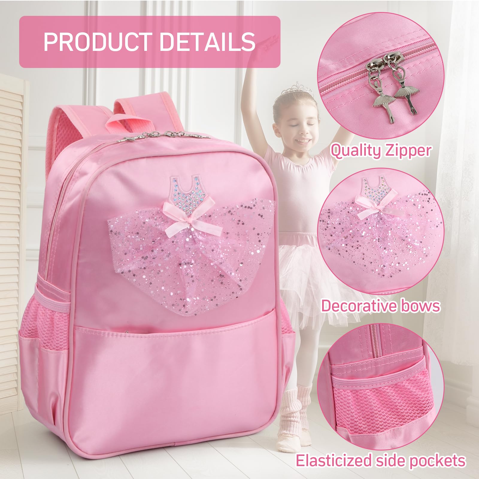 Borsa da Danza Balletto, Principessa Borsa da Ballo Ragazze Zaino Danzante Borsa della Ragazza per Balletto Sport Ginnastica Nuoto Scuola All'aperto Viaggio Yoga