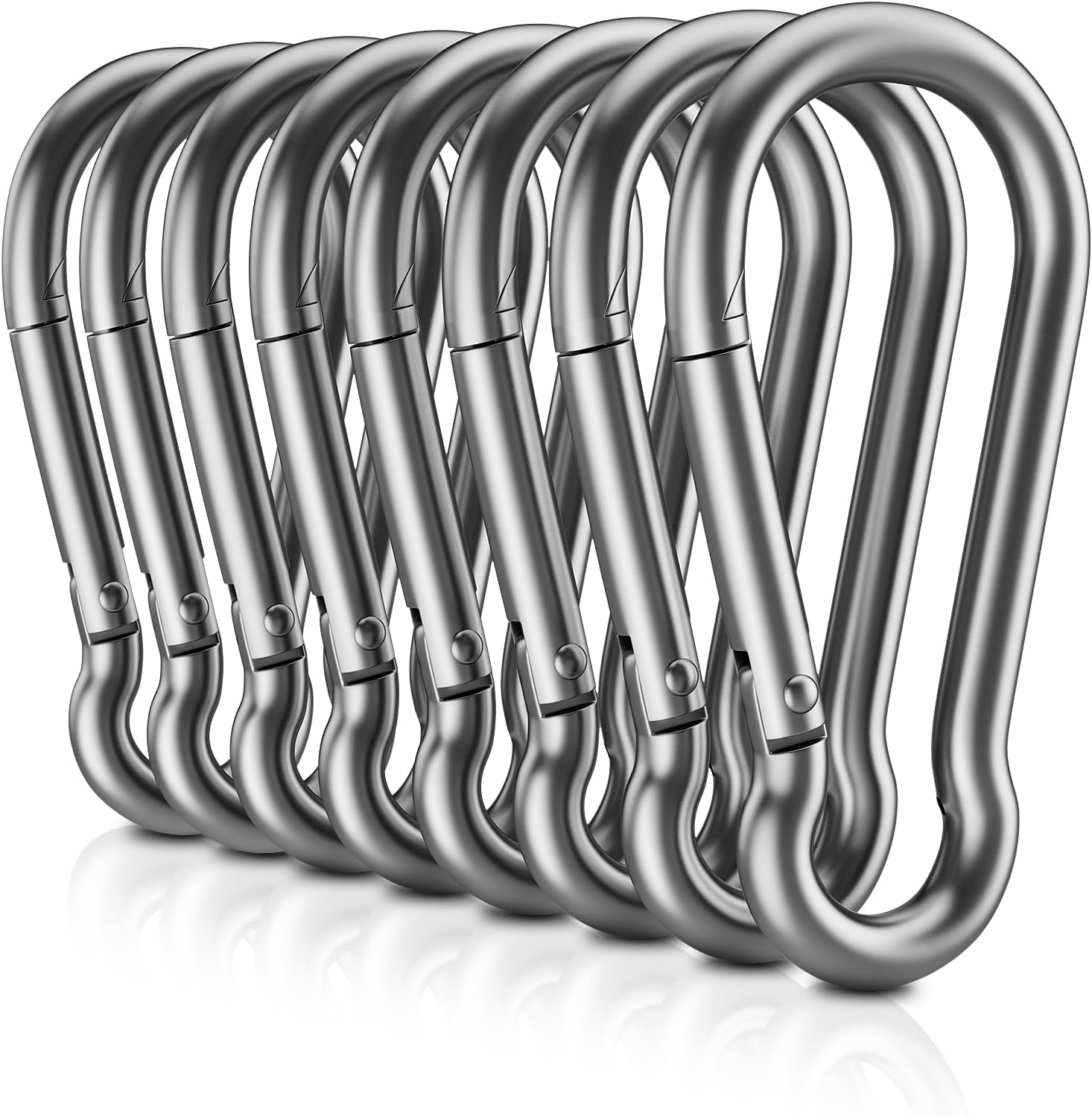8 PCS Heavy Duty Carabiner Clips, 【NO Rust】 1360lbs 304 Stainless Steel Carabiners, 2.36 inch D-Ring Snap Hook Keychain Spring Clips for Gym, Pet leashes, Camping, Car, Farm